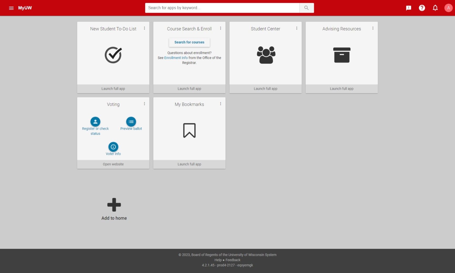 Screenshot of MyUW