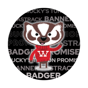 Office of Student Financial Aid Bucky on black background with "Badger Promise, Bucky's Tuition promise, FASTRACK, and BANNER" text.