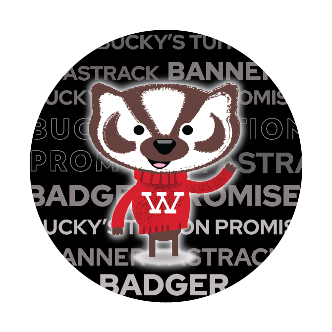 Office of Student Financial Aid Bucky on black background with "Badger Promise, Bucky's Tuition promise, FASTRACK, and BANNER" text.