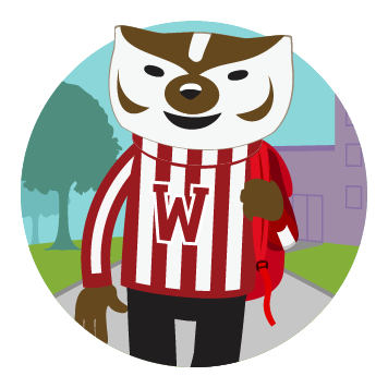 Bucky walking through campus