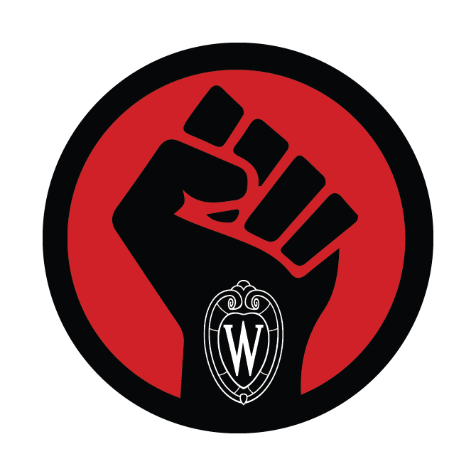 Black Student You Belong at UW–Madison icon. A black fist with the university crest on the wrist