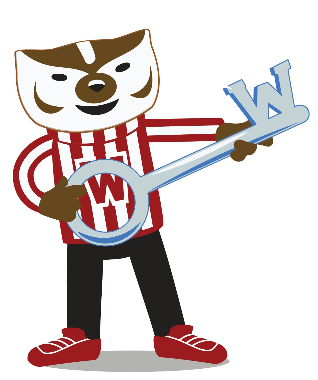 Bucky Badger holding a giant W-shaped Key