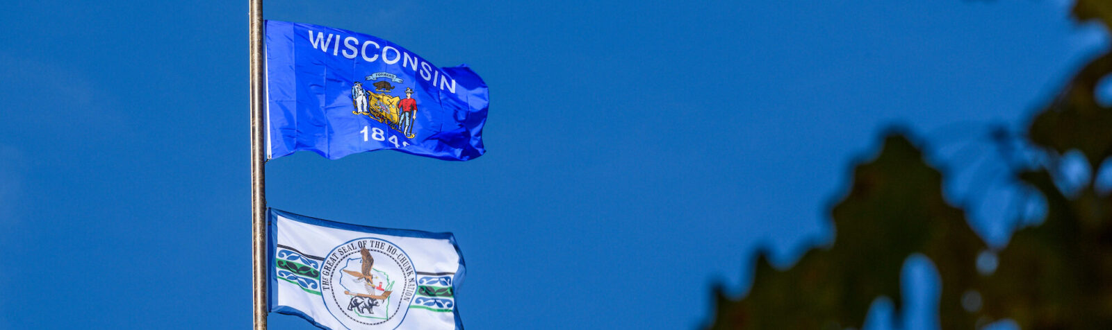 American, Wisconsin, and Ho-Chunk Flags