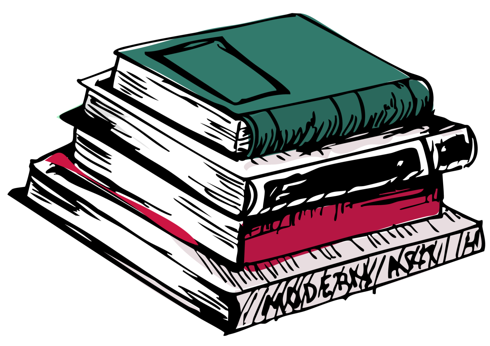 Hand drawing of a stack of academic books