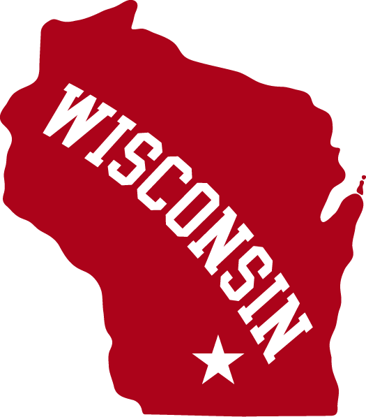 Wisconsin State in red, with a star where Madison is