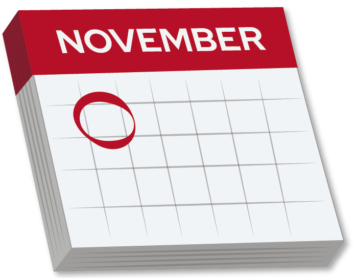 November calendar with a due date circled